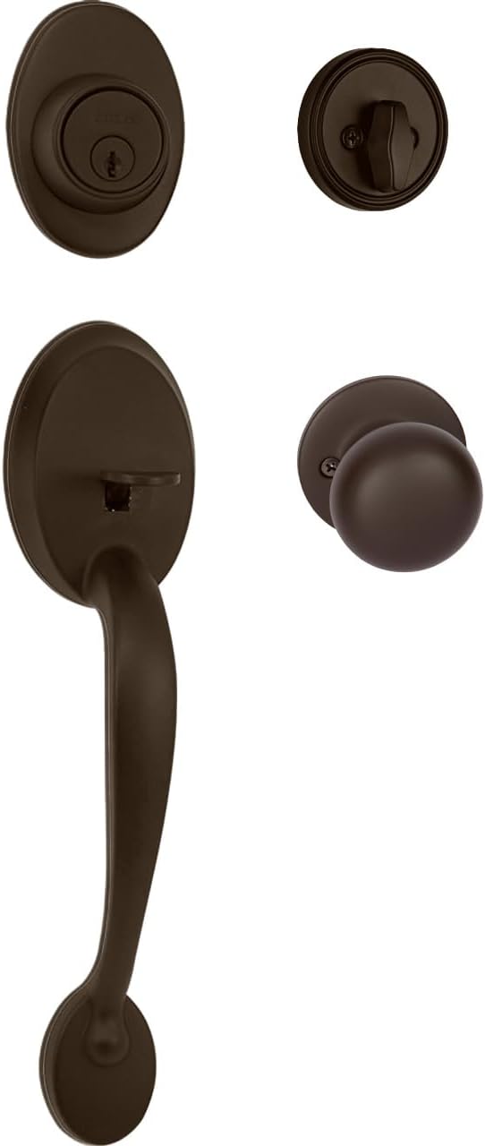 Callan by Delaney Hardware Colton Exterior Single Cylinder Front Door Handleset with Saxon Knob Interior, Fits Doors 1-3/8 to 1-3/4 inch Thick, Edged Bronze