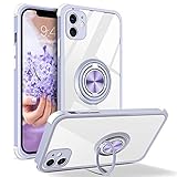 BENTOBEN iPhone 11 Case, Phone Case iPhone 11, Slim Thin With 360° Ring Holder Kickstand Support Car Mount Hybrid Hard PC Drop Protection Shockproof TPU Bumper Girl Women Boy Phone Cover, Clear/Purple
