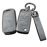 Ysbxitu Schlüsselhülle mit Schlüsselgehäuse kompatibel mit VW Golf 4/5/6 Polo Tiguan Passat EOS Caddy Touran MK6 Skoda Yeti Fabia Citigo Seat Ibiza Leon Octavia Schlüsseletui Leder C Grau