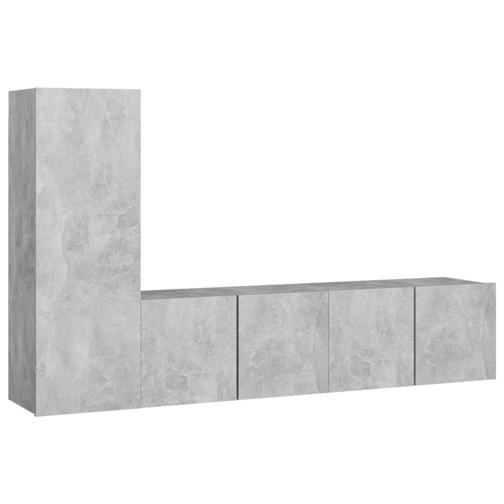 3-TLG. TV-Schrank-Set Betongrau, Holzwerkstoff, Hängend, Modernes Media-Center, für Wohnzimmer, Schlafzimmer, Entertainment-Möbel