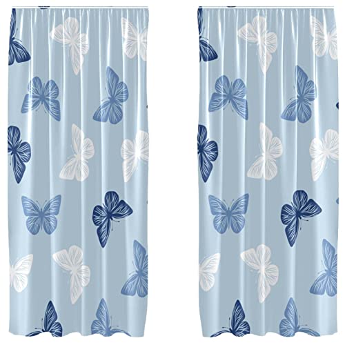 Cortinas opacas con mariposas azules que bloquean la luz para dormitorio 2