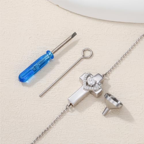 AOBOCO Heart Urn Bracelet for Ashes 925 Sterling Silver Cremation Holds Loved One's Ashes for Women Memorial Keepsake Beangle Embellished with Crystals from Austria (Cross Urn Bracelet)4