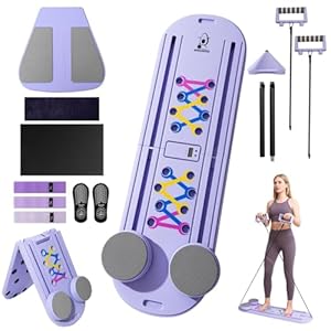 AVOCARDIO Foldable Pilates Reformer Board – Multifunctional 10-in-1 Set – Home Workout Equipment – Portable Home Gym Pilates Kit with Towel, Resistance Bands and Pilates Socks – Push Up and Abs Board