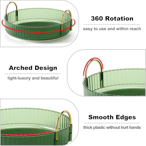 Image of Dravina 360 Rotating Makeup Organizer Rack| 3 Tier Standing Countertop Cosmetic Vanity Tray For Makeup, Skincare|Corner Rack For Bedroom,Bathroom (3 Layer- Green (Rack) + Gold Rods)