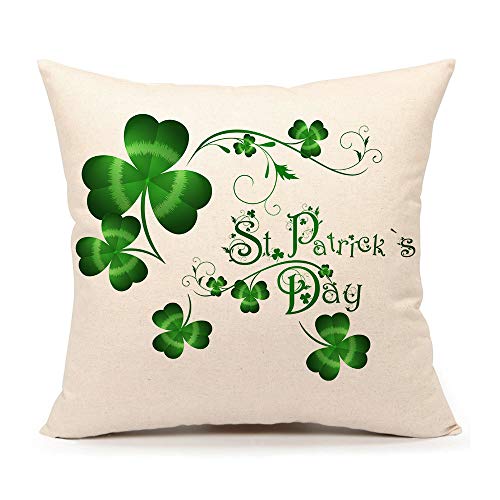 4TH Emotion St. Patricks Day Green Home Decor Throw Pillow Case Cushion Cover 18 x 18 Inch Cotton Linen(Saint Patricks Lucky Clove)