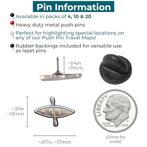 Image of Kayak Push Pins - Silver Kayak Map Pins for Cork Boards, Maps, or Lapel Use - Designed in USA - Set of 20