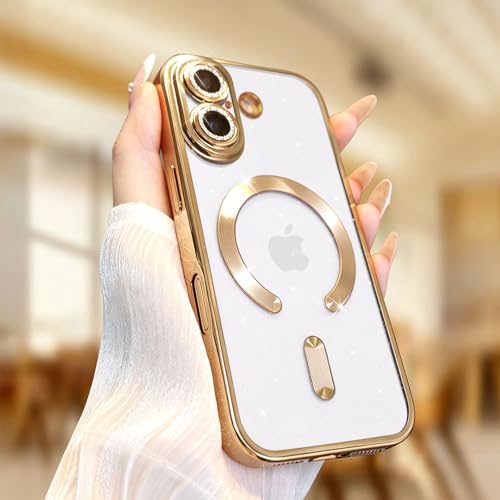 Image of Misscase for iPhone 17 Case with Privacy Screen Protector, Built-in Lens Protector, Compatible with MagSafe, Anti-Yellowing Shockproof TPU, Bling Glitter Electroplated Cover 6.3 inch Gold