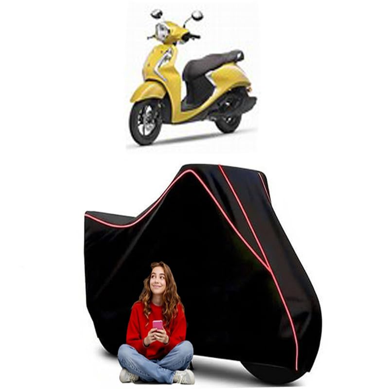 Image of Fascino 125 Disc Special Edition Scooty Bike Cover Water Resistant Outdoor Use Universal Fit Scooters Motorcycles Heavy Duty UV Protection Dust Rain Scratch Resistant Elastic Bottom Black Blue Piping