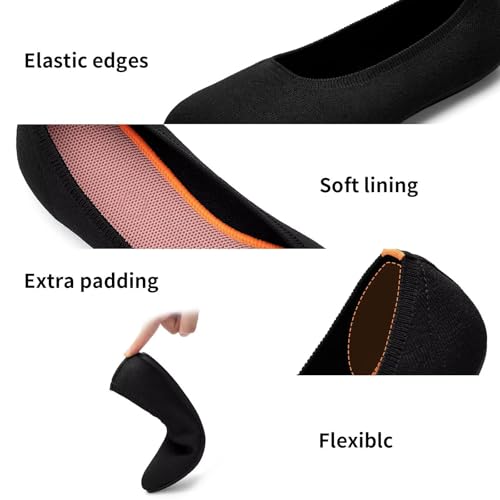 Image of Puxowe Women's Ballet Flats Breathable Knit Slip On Comfortable Round Toe Walking Shoes with Arch Support Insole for Work