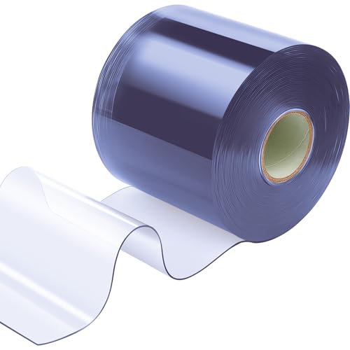 Image of Moukeren Plastic Curtain Strips, 75 ft x 8 in Clear PVC Strip Curtain Roll, Heavy Duty Plastic Insulated Freezer Door Strips for Commercial, Walk-in Cooler, Garage, Warehouse, 0.08 inch Thickness