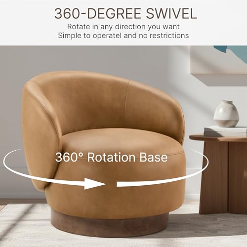 Image of KISLOT Swivel Accent Chair Modern Round Barrel Armchair with Upholstered Faux Leather for Living Room Bedroom Waitingroom,1 Box,Brown