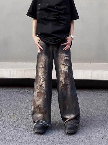 Men's American Retro Drawstring Denim Jeans Straight Leg Pants3