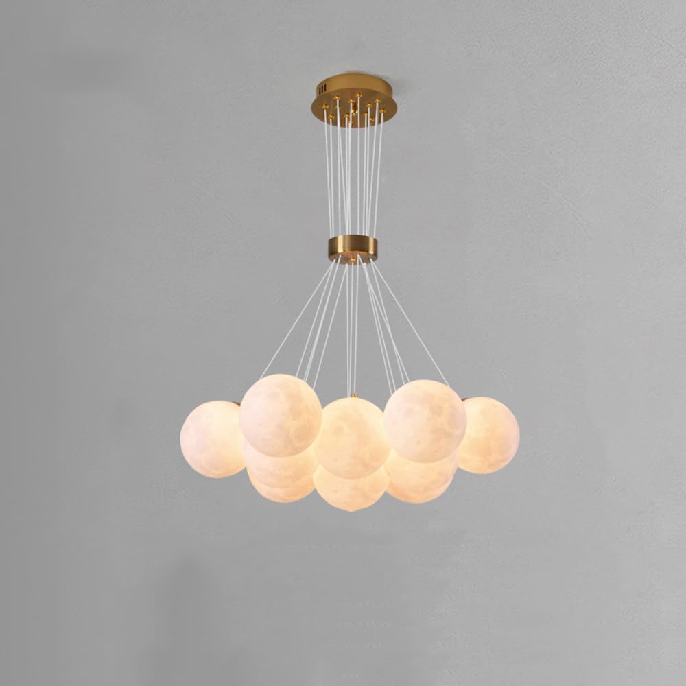 7 Light Milk White Round Cluster Bubble Chandelier for Dining Room 3D Printing Moon Planet Pendant Light Nordic Modern Large Chandelier for Gilrs Bedroom Living Room Kitchen Island