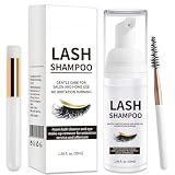 New Eyelash Extension Shampoo 60 ml + Brush - Eyelid Foaming Cleanser - Sensitive Paraben & Sulfate Free - Eyelash Wash and Lash Bath for Extensions - Salon Use and Home Care