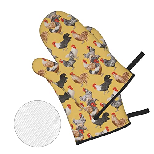 Chickens Rooster Oven Mitts And Pot Holders Sets For Kitchen Decor, Non-Slip Heat Resistant Gloves Potholders Pot Pads For Cooking Baking Grilling Bbq(4-Piece Set) #TOP1