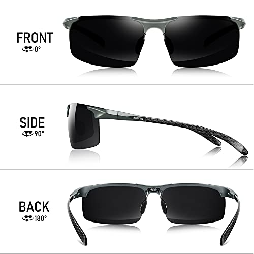 Bircen Mens Polarized Carbon Fiber Sunglasses UV Protection Sports Fishing Driving Sunglasses for Men Al-Mg Frame