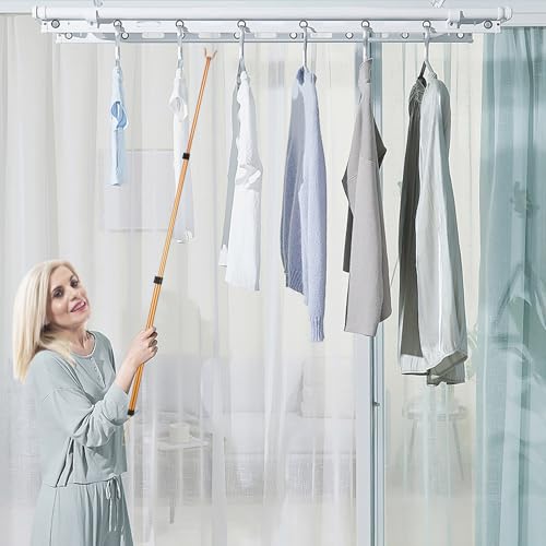 Barra de ropa dorada retráctil y ajustable sin taladros complejos para balcón 6