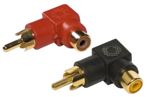 RCA Phono Right Angle Angled Adaptor Male to Female - Twin Pack (Black and Red)