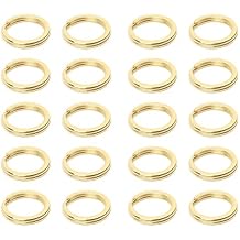 20PCS Brass Flat Split Key Rings, 15mm 0.59" Diameter, Solid Brass Keyrings for Keys, Clasps, Attachments for Charms, DIY Crafts at Home, Car, Office Use Gold