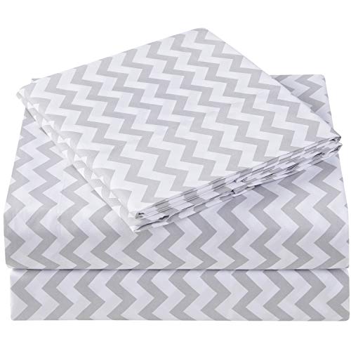 Mellanni Queen Sheet Set - 4 Pc Iconic Collection Bedding Sheets & Pillowcases - Luxury, Extra Soft, Cooling Bed Sheets - Deep Pocket Up To 16" - Wrinkle, Fade, Stain Resistant (Queen, Chevron Gray) #TOP2