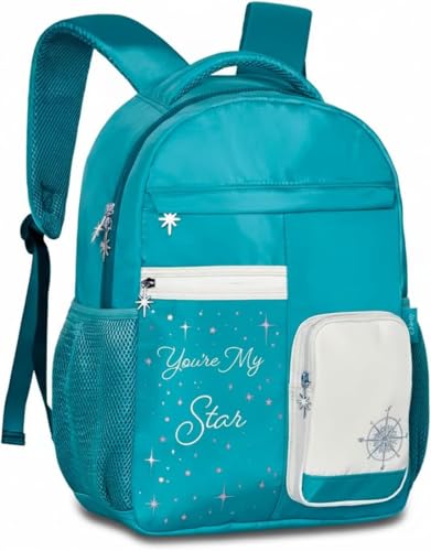 Mochila Escolar de Costas Azul Glitter Juvenil Feminina com Brilho | Leve e Resistente para Escola e Passeio Cor Azul