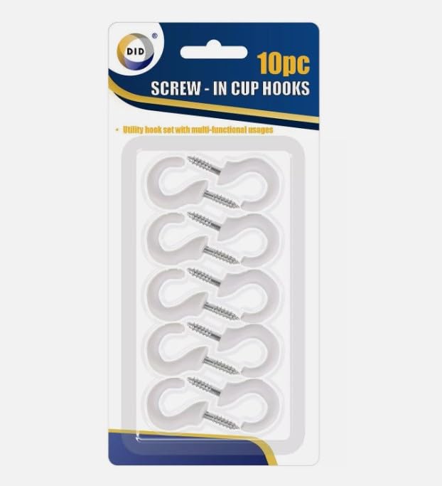 2Fit Your Fitness Partner 10 PC White Plastic Shoulder Cup Hooks Kitchen Screw-in Mug Peg Loop Hooks for Hanging Solutions Easy Installation and Home Accessories