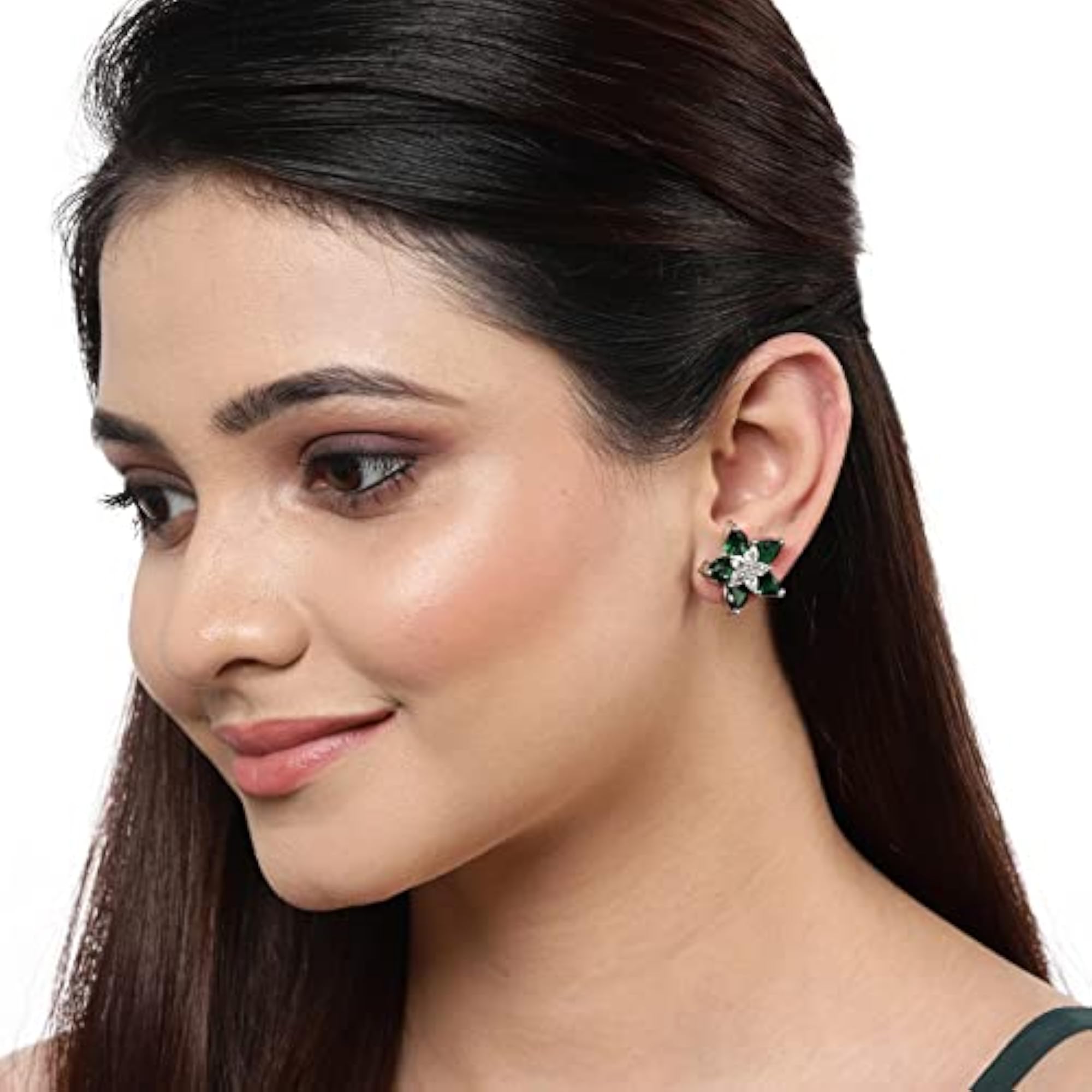 Pink Star Shaped Studs Earrings Rhodium Plated