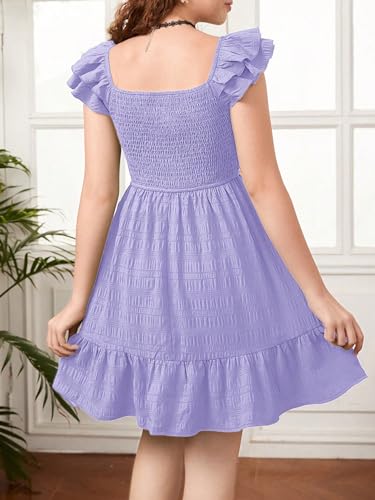 SweatyRocks Girl's Short Sleeve Ruffle Hem High Waist A Line Flowy Casual Dress2