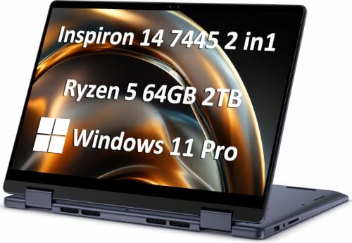 Image of Dell Inspiron 14 7445 7440 2-in-1 Laptop, 14 inch FHD+ Touchscreen, AMD Ryzen 5 8640HS, 64GB DDR5 RAM, 2TB SSD, AI Copilot for Creators, Designers & Students, Backlit Keyboard, Windows 11 Pro