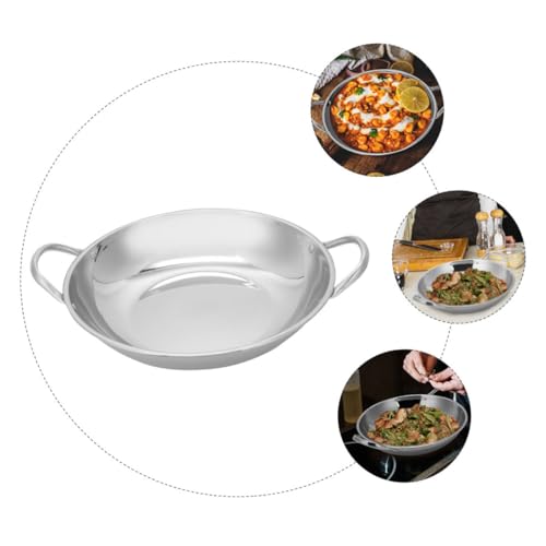 Wok plano acero inoxidable con doble asa reusable miniatura 3