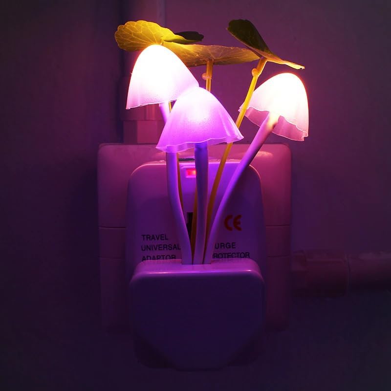 Image of SOVELY 3D LED Mushroom Night Lamp, Auto Sensor, Magic 3D LED Night Lamp with Plug Smart Sensor auto On /Off and Color Change Mushroom Flower Lamp Beautiful Illumination Night Lights for Bedroom