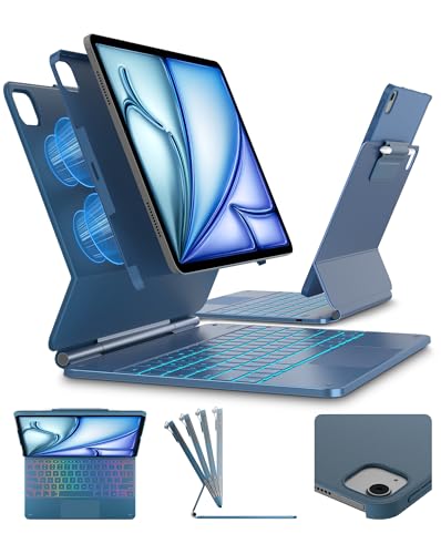 Image of typecase Edge+ Keyboard Case for iPad Air 13 inch(M4 /M3 /M2, 2026 /2025 /2024) & iPad Pro 12.9 inch(3 /4 /5 /6th Gen),Ultra-Slim Detachable Case,Portrait &Typing Modes,11-Color Backlight,Magnetic Stand,Pacific Blue