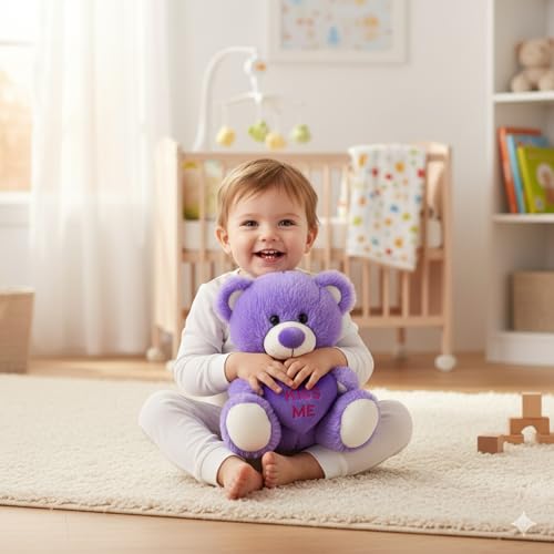 Image of DearJoy Teddy Bear with Message on a Heart Purple 30 cm