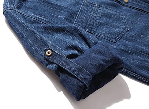 Herren Gestreiftes Hemd Jacquard Distressed Langarm Jeansshirt Herbst Herren Baumwollhemd Dunkelblau M – Bild 7