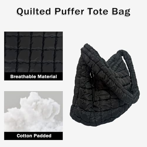 Image of Puffer Tote Bag for Women Large Quilted Tote Bag Crossbody Lightweight Nylon Puffy Hobo Bag Carryall Shoulder Bag for Women