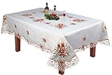 Creative Linens Holiday Christmas Embroidered Poinsettia Candle Bell Tablecloth 70x140 & 12 Napkins