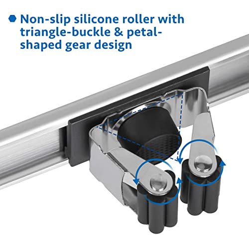 Poprun Broom Mop Holder Wall Mount Hangers,Organizer And Storage Clip For Utility Closet, Laundry, Garage/Kitchen/Garden Tool,Vacuums,And Cleaning Supplies, Stainless,With Slidable 3 Racks And 2 Hooks ( Black ) #TOP2