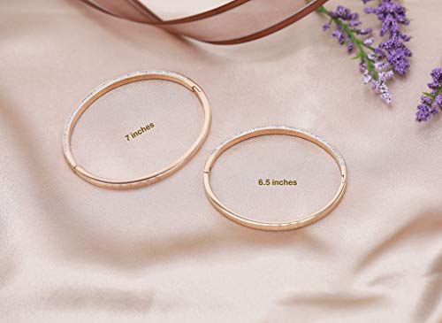 Jewelryland Rose Gold/Gold/Silver Titanium Stainless Steel Pave Cubic Zironia Simulate Diamond Stackable Oval Hinged Bangle Bracelet 6.5"-7" (6.5" Rose Gold) #TOP5