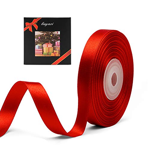 Image of Solid Color Double Faced Red Satin Ribbon 3 /8 inch X 25 Yards, Ribbons Perfect for Christmas Gift Wrapping, Crafts, Wedding Decor, Bows Bouquet