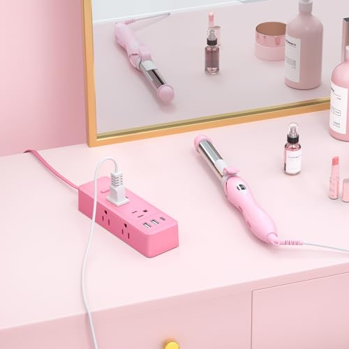 NTONPOWER Pink Extension Cord 10 ft, Protector contra Sobretensiones 1080 Joules, Regleta con 6 Tomas y 3 USB (1 USB-C), Cable de Extensión Plano para Hogar Oficina Dormitorio miniatura 5