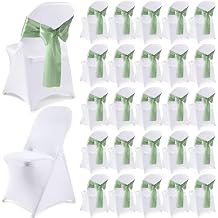 Lounsweer 50 Pcs Folding Chair Cover Set with 25 Stretch Spandex Slipcovers 25 Satin Chair Sashes Bows Ribbon Washable Banquet Protector for Wedding Event PartyWhite, Sage Green