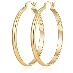 OOOPEL 3mm Wide Large Hoop Earrings for Women Hypoallergenic 925 Sterling Silver Post Gold Earrings Lightweight Silver Hoop Earrings Oversize Big Gold Hoops 20/30/40/50/60/70MM