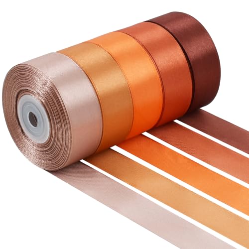 TONIFUL 1 Inch Terracotta Satin Ribbon, 5 Rolls 125 Yards Orange Brown Rust Ribbon Set for Fall Gift Wrapping Flower Bouquet Bridal Shower Wedding Crafts Thanksgiving Party Decoration (25Yd/Roll)