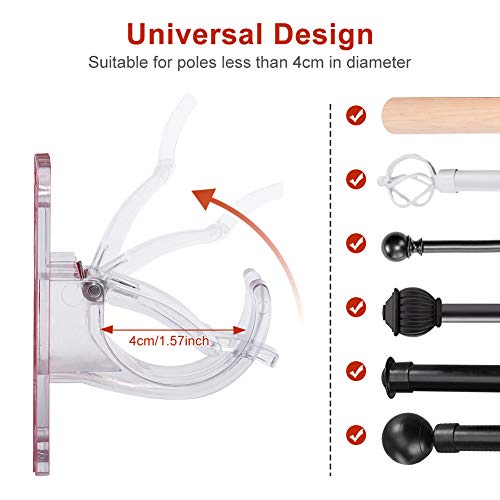 8 Pcs Transparent Curtain Rod Holder W/ Mount Screws, Self Adhesive Curtain Rod Fixed Bracket Plastic Crossbar Wall Hooks Fits Support 1.5-3.9 Cm Curtain Poles Or Bathroom Towel Rod #TOP1