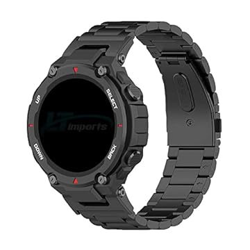 Pulseira Metal 3 Elos compativel com Amazfit T-Rex 1 e Amazfit T-Rex Pro - Marca LTIMPORTS (Preto)