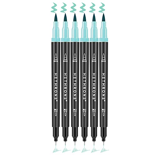 Marcadores para colorear para adultos - Hethrone Dual Tip Brush Plus, marcadores de punta fina para caligrafía, dibujo de pintura, 6 unidades B613 Canal Blue Cover
