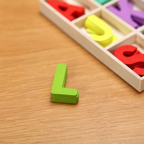 130 Stück (5 Sätze) Holzbuchstaben Set Lagerung in Tablett,Großbuchstaben A-Z 3 cm,Wooden Alphabet,Buchstaben zum Basteln für Kunsthandwerk DIY Hochzeitsfeier Home Decoration Displays-Bunt