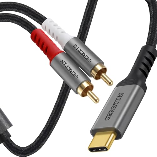 GERETIN Câble Audio USB C vers 2 RCA Câble Adaptateur Type C Mâle vers 2RCA Mâle Y Auxiliaire Audio Stéréo Compatible avec Téléphone Amplificateur...