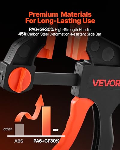 Image of VEVOR Bar Clamps for Woodworking, 2-Pack 12 inch and 2-Pack 6 inch, One-Handed Clamp /Spreader, Quick-Grip F-Clamp with 154 lbs Load Limit, Premium Plastic and Steel, for Woodworking Metal working