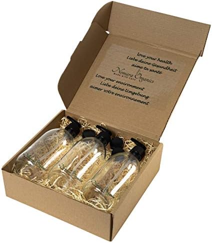 Nomara Organics Lotion & Soap Dispensers, 3 x 300 ml set Clear Glass pump Bottles. BPA-free, Reusable. Refillable Pump Dispenser, Gift for Handwash, Kitchen, Bathroom, Hand gel.